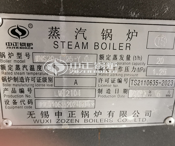 WNS series 20 ton 1.25 mpa steam boiler